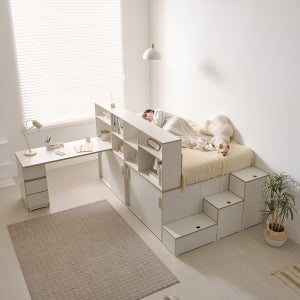 소소숲 체르민 올인원 파티션 슬라이딩 수납침대 SS 1500 책상세트 (B형)