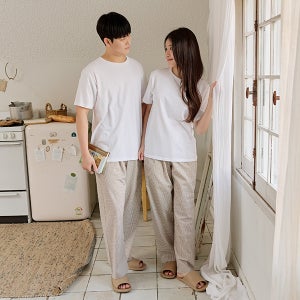 국산 선염 순면 남여공용 로얄체크 베이지 긴바지 파자마 홈웨어 이지웨어 사계절(주머니없음)