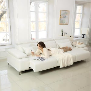 시트앤모어 슬리드 S 모션 슬라이딩 리클라이너 소파 스윙 팔걸이 스툴미포함, 크림, 4인용