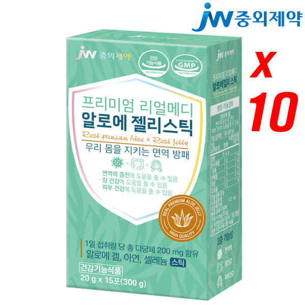 리얼메디 알로에 젤리 스틱 15포 x 10박스 베라 겔 <b>면역</b> 알로에젤리스틱 다당체 <b>면역</b>력 장건강 피부건강