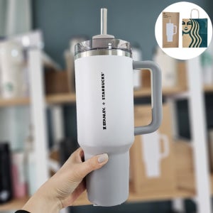 스타벅스 SS 스탠리 그레이 켄처 텀블러 1183ml 레이저 각인 캠핑 야외 스텐 빨대컵