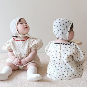 여자아기 여름 스퀘어넥 리본 튤립 나염 퍼프 소매 반팔 슈트 보넷 세트 레드 블랙 3개월 5개월 6개월 8개월 9개월 10개월 12개월 13개월 15개월 17개월 18개월