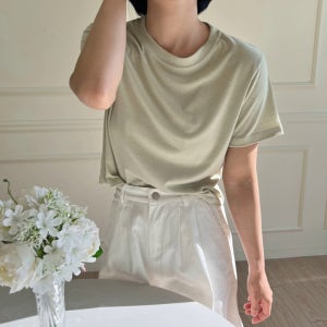 1+1 10컬러 레이온 세미크롭티 라운드 여성흰티