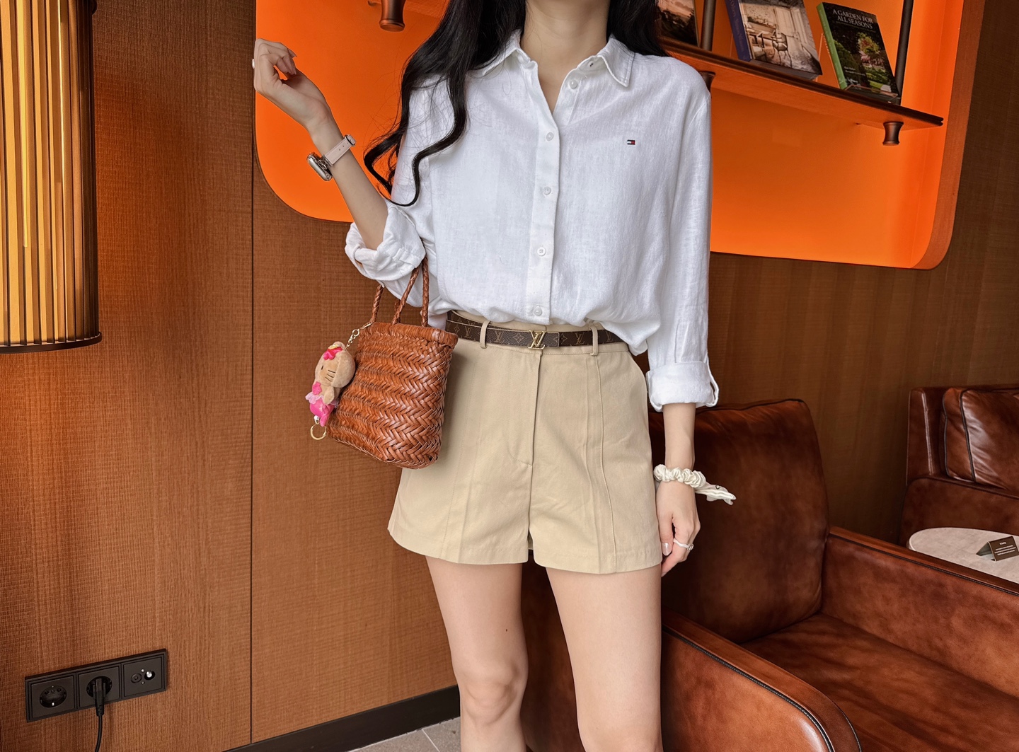 타미힐피거 여성 릴렉스핏 린넨 셔츠 크림화이트