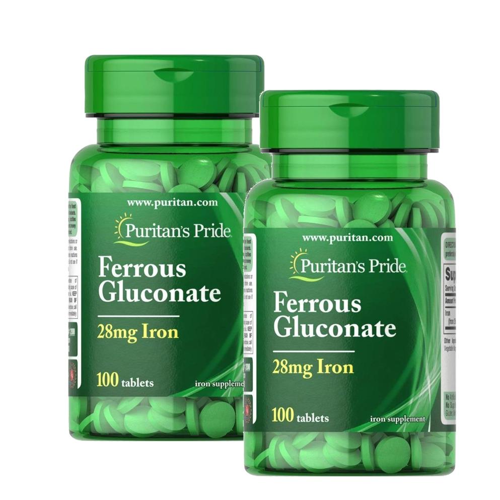 퓨리탄스프라이드 <b>페로스 글루코네이트</b> (철분 28mg) 100정 2개 Puritans Pride Ferrous Gluconate