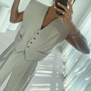 보니따스 카누 크롭 베스트 여름 폴리 노카라 브이넥 조끼/ 블랙 회베이지