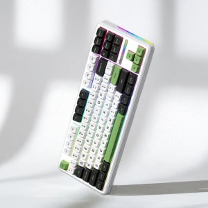 독거미 F87 Pro 기계식 키보드 AULA 아우라 화이트 하우징, 그린 키캡+그레이V4축