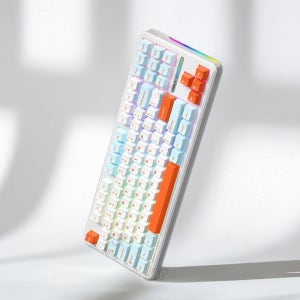 독거미 F87 Pro 기계식 키보드 AULA 아우라 화이트 하우징, 오렌지 키캡+옐로우V3축