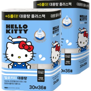 헬로키티 대용량 플러스팩 롤 화장지 30m, 36롤, 2팩