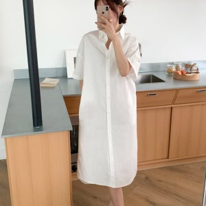 반팔 셔츠 원피스 바스락 코튼 여름 원피스 오버핏 하객룩 롱원피스 화이트 핑크 블랙 블루