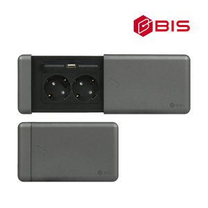 슬라이딩 2구 2USB 매립형 빌트인콘센트-다크그레이