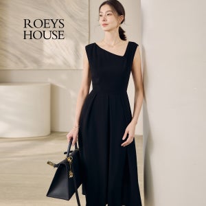 ROEYSHOUSE 언밸런스 넥 플레어 슬리브리스 블랙 원피스 로이스하우스