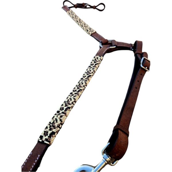 말을 위한 치타/레오파드 구슬 가슴 칼라 - 쿼터 및 풀사이즈 조절 가능한 로데오 트레일 라이딩에 편안한 착용감을 제공하는 소가죽 가죽