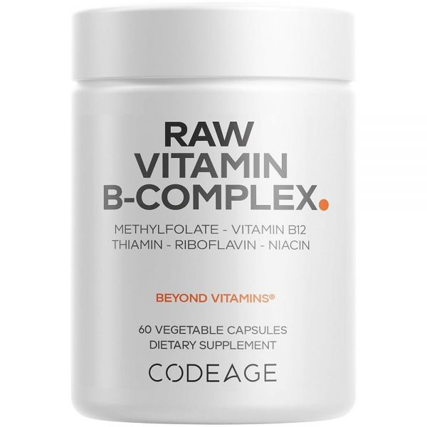 Codeage 생 비타민 B-복합체 보충제 - 프로바이오틱스, 소화 효소, 과일 및 채소가 함유된 필수 B 2개월 분량 메틸폴레이트 비오틴 B12 GMO 프리 60캡슐 138318