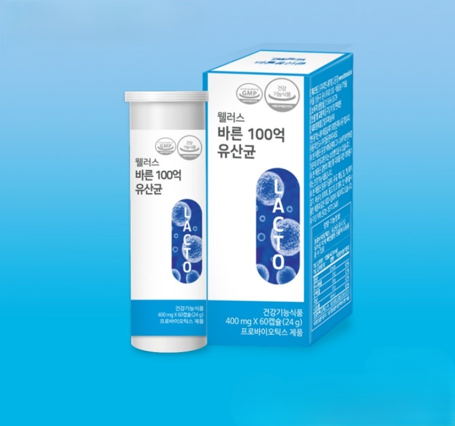 웰러스 <b>바른</b> 100억 유산균 <b>과민성</b> 대사 <b>대장</b> 갱년기 400mg 60캡슐, 1개