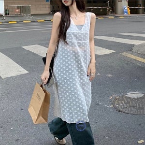 청바지레이어드원피스 뷔스티에원피스 흰색나시 레이스 쉬폰 시스루
