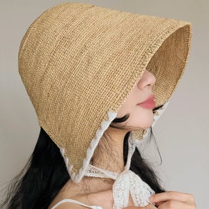 이코마켓 챙넓은 네추럴 라피아햇 여성 여름 버킷햇 밀짚모자 턱끈 보넷 벙거지