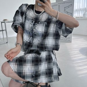 블프 아노락 체크 무지 반팔 스트링 애니맨투맨