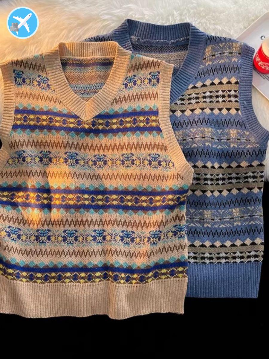 그레이 울 아일 니트 <b>페어</b> 등산 조끼 <b>남성</b>