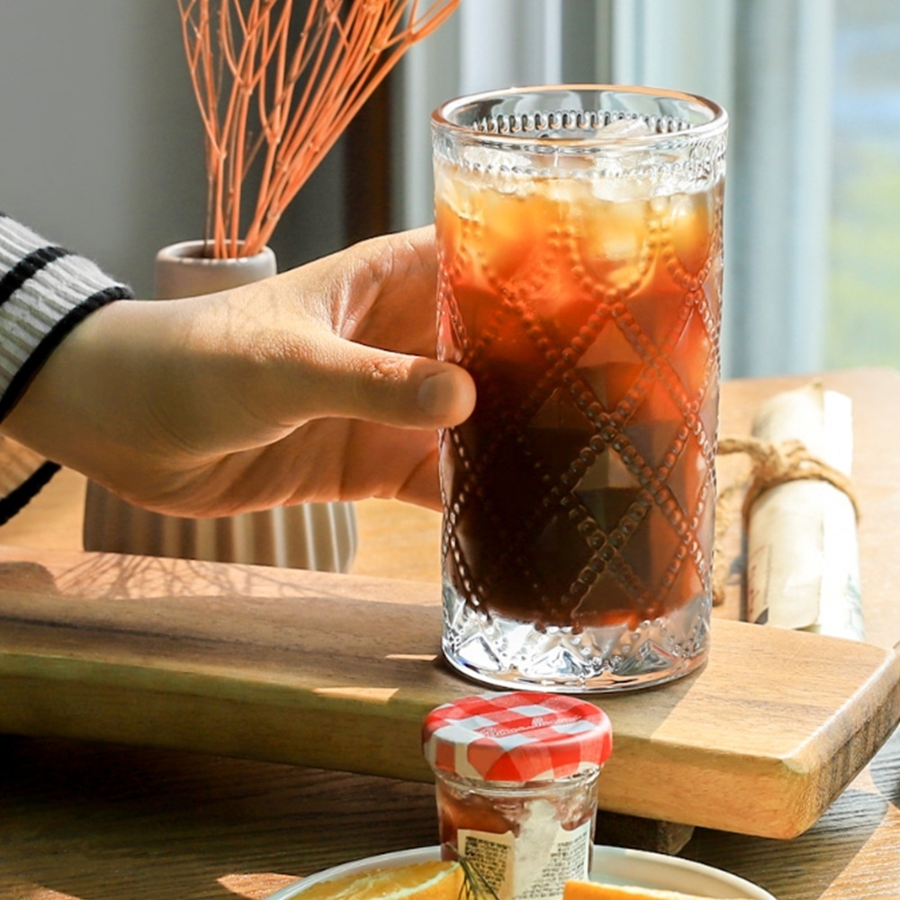 빈티지유리컵 홈카페 유리컵 레트로 패턴 아이스 드링크