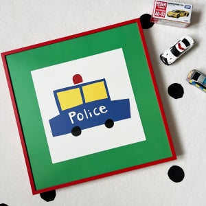 경찰차 30x30 정사각포스터 액자포함 귀여운 아이방 아기방 인테리어 자동차 그림 일러스트