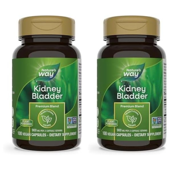 <b>네이처스 웨이 신장</b> 방광 전통 허브 1회 제공량 900mg 비건 캡슐 100개(2팩)
