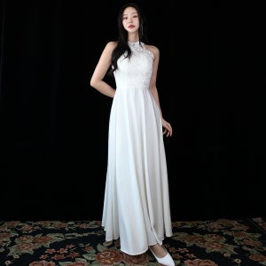 레이스 홀터넥 셀프웨딩드레스 (S-4XL코르셋)2부 피로연 연주회 콩쿨 스몰웨딩 결혼식