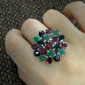 루비 사파이어 에메랄드 멀티 원석 은 반지 실버925