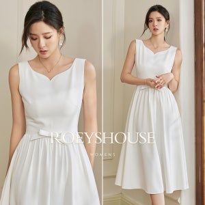 ROEYSHOUSE 하트넥 플레어 원피스 헵번 스타일 화이트 드레스 로이스하우스