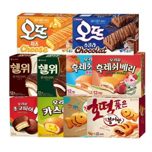 (스윗몬) 오리온 파이 모음 과자세트 10종 카스타드+초코파이+후레쉬베리+오뜨+참붕어빵+쉘위