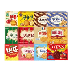 (스윗몬) 크라운 대용량 모음 과자세트 12종 뽀또+크라운산도+땅콩샌드+애플샌드+쿠크다스+하임+버터와플