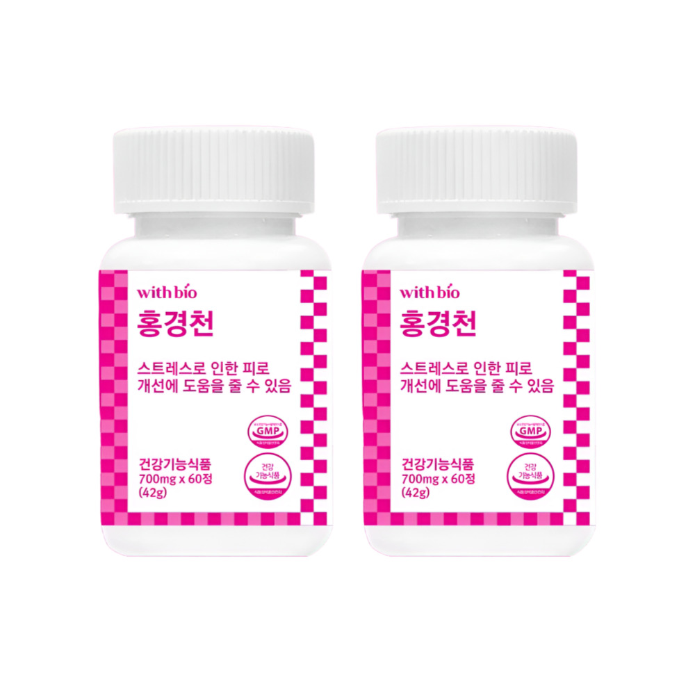 위드바이오 <b>홍경천 추출물</b> <b>로사빈</b> 스트레스 개선 갱년기 영양제 피로 회복제 60정 x 2개