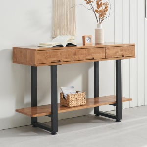 퍼니하우스 헤이즐 고무나무 원목 선반 서랍 장식장 1200 수납 콘솔 거실 사이드테이블