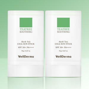 웰더마 티트리 허브 톡스 시카 진정 산뜻 보송 선스틱 SPF50+ 19g, 2개 (+시카피팅 1매 증정)