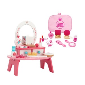 [투키토이] 원목 화장대놀이 2종(863set) 핑크메이크업+드레서 미용놀이 뷰티가방
