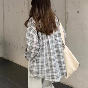 여자 오버핏 체크 셔츠 레이어드 캐주얼 루즈핏 빅사이즈 자외선차단 간절기 아우터