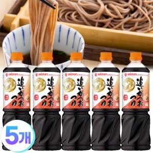 미즈칸 농축 쯔유 2배농축 대용량 일본 식자재 간장 소바 모밀 육수 1L, 5개