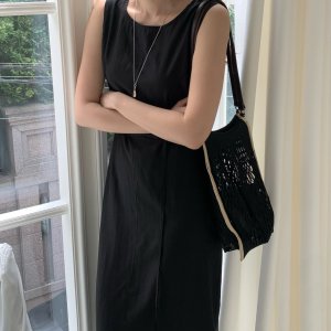 모아니 레이어드 쉬어 로브 드레스 - 원피스 민소매 나시 끈 쉬폰 롱 여성