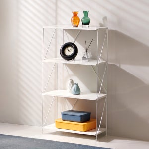 E0자재 스틸프레임 DIY 책장 선반장 책꽂이 4단600 ST2086 (크롬)