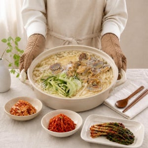 밀밭명가(밀밭칼국수) 바지락칼국수 밀키트 1인분 무채 배추김치+김치 3종500g 세트