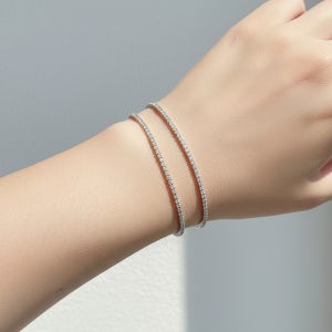 실버925 슬림 큐빅 체인 테니스 은팔찌 2size 2color 실버 골드