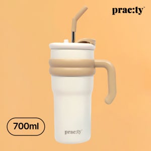 프랙티 스테인레스 보온 보냉 손잡이 빨대 대용량 이쁜 커플 텀블러 700ml, 베이지