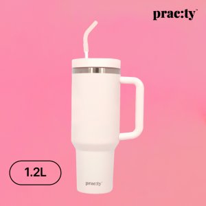 프랙티 스테인레스 보온보냉 텀블러 손잡이 빨대 대용량 1.2L, 핑크