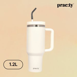 프랙티 스테인레스 보온보냉 텀블러 손잡이 빨대 대용량 1.2L, 크림