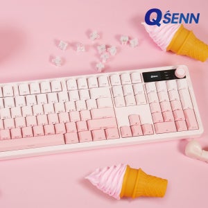 QSENN Q104 LCD 풀윤활 가스켓 유무선 블루투스 기계식 키보드 그라데이션 핑크베리 하이무 저소음 핑크솔트축