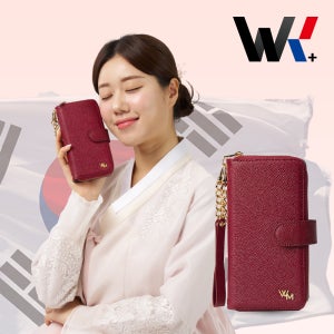 위케밀러 국산 천연가죽 스트랩 카드수납 케이스 프리미엄 레드와인(지갑형), 갤럭시S20 FE