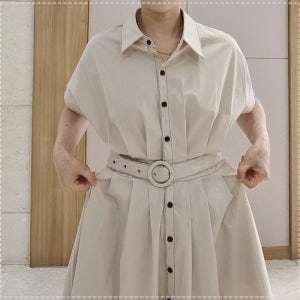 켄투몰 루즈핏 플리츠 반팔 셔츠원피스 데일리룩 출근룩 하객룩 셔츠 레이어드 롱원피스 벨트포함
