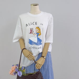 디즈니 반팔 티셔츠 피그먼트 반팔 티셔츠 나염