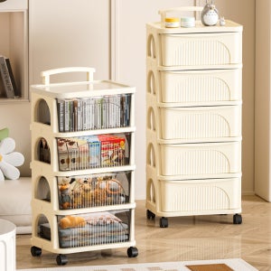지누아 5단 이동식 트롤리 슬라이딩 수납함 수납장