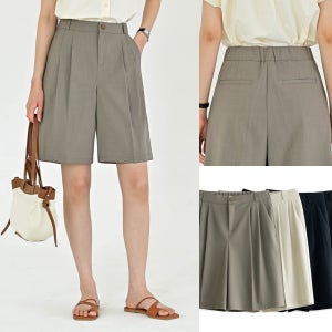 썸머 쿨 밴딩 핀턱 5부 반바지 스판 찰랑 구김없는 정장반바지 여성슬랙스 빅사이즈